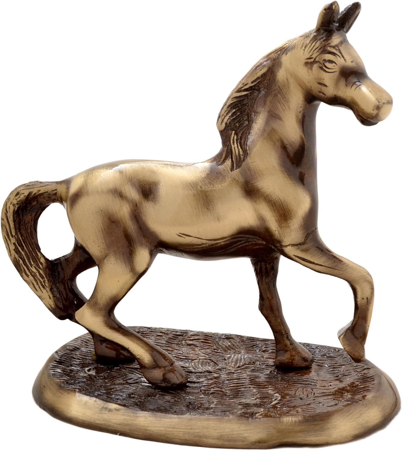 Brass Horse On Plate Decor Showpiece