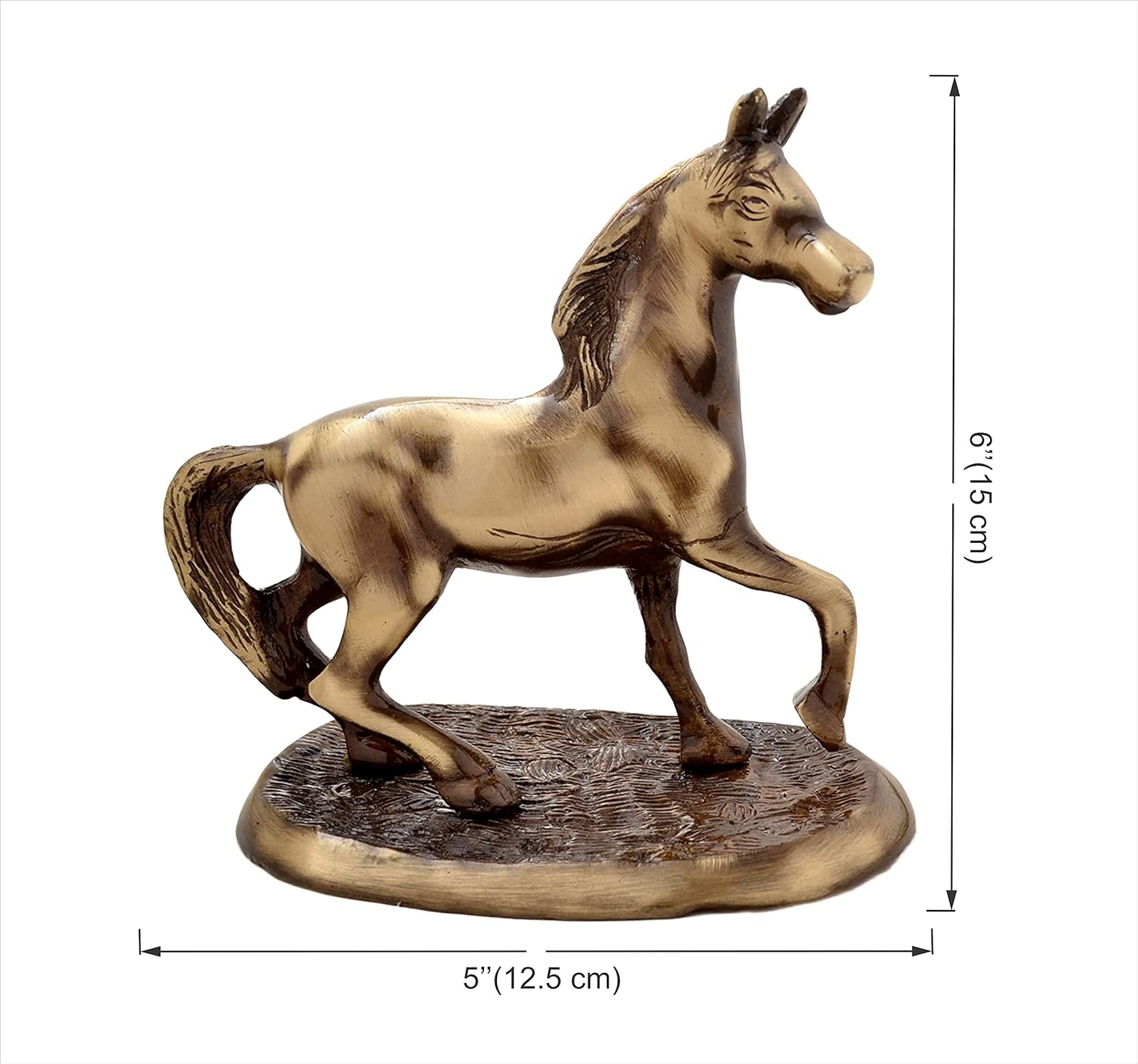 Brass Horse On Plate Decor Showpiece
